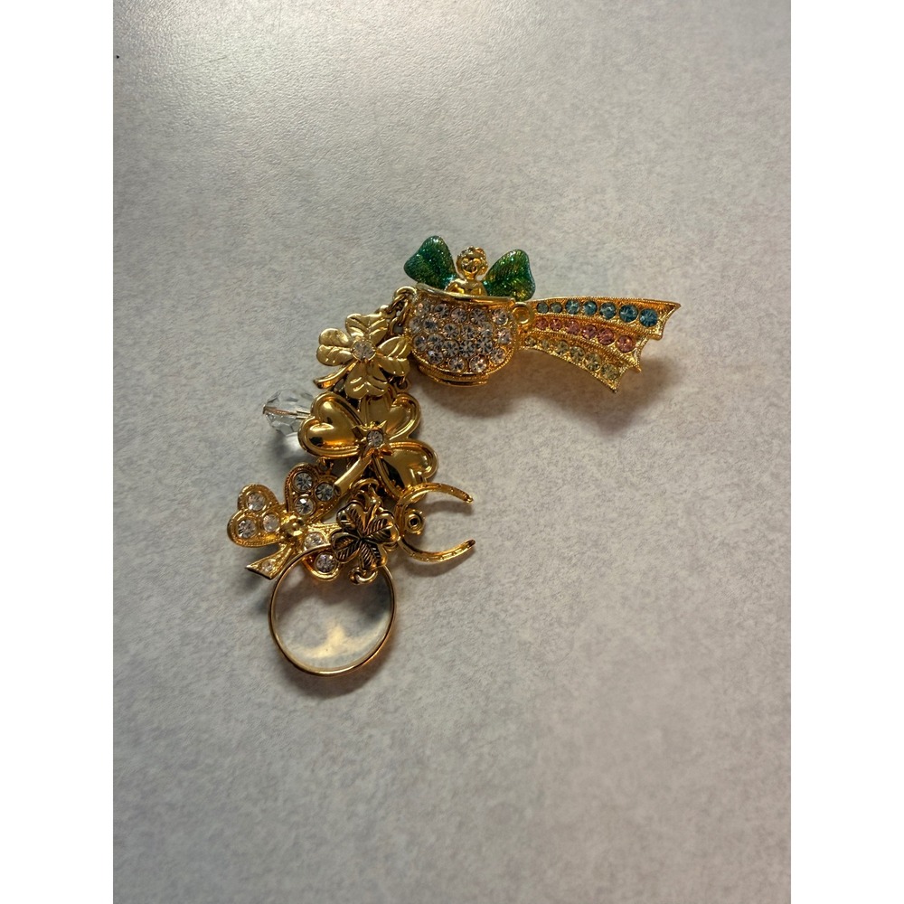 VTG Kirks Folly Pot of Gold Lucky‎ Four Leaf Clover Pin Brooch